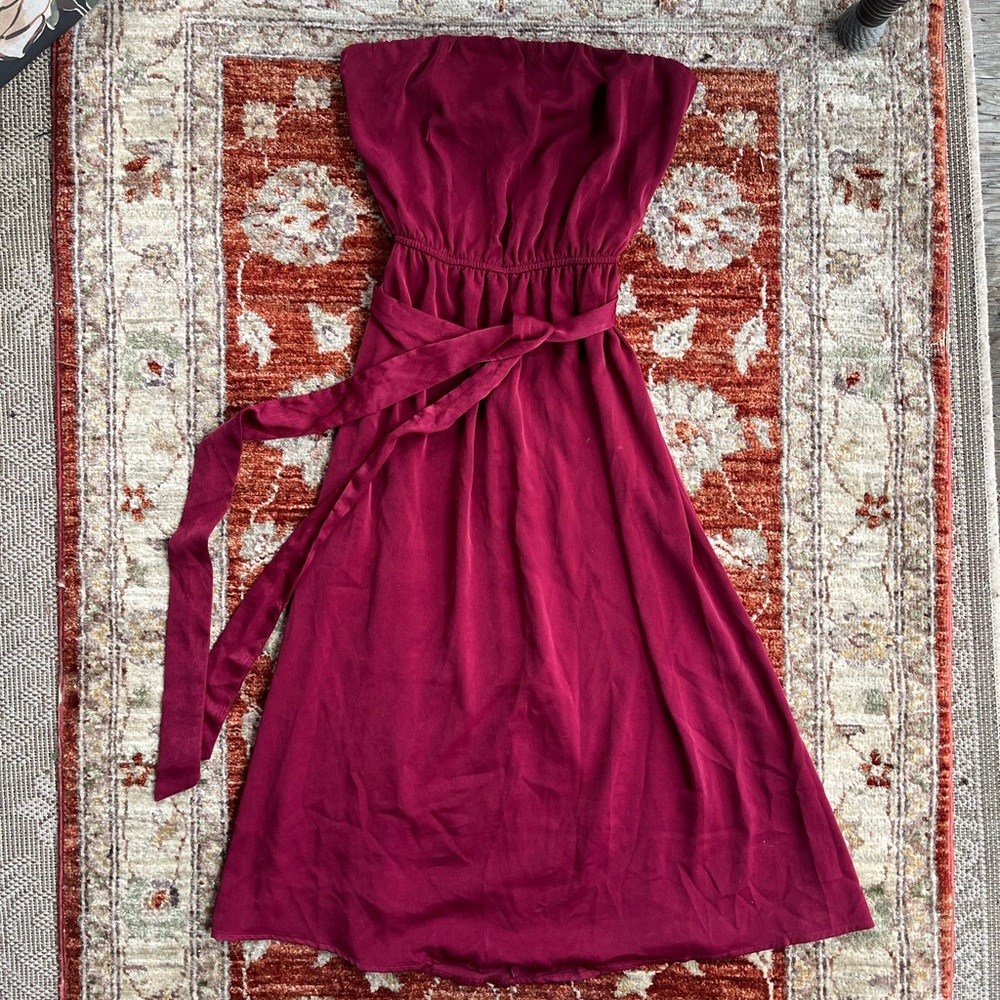 silence+noise Strapless Red Satin Dress (Urban
Outfitters)